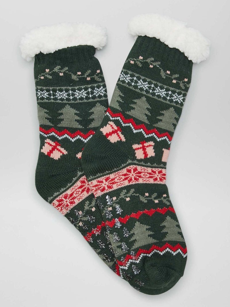 Chaussettes hautes fourrées Vert - Kiabi