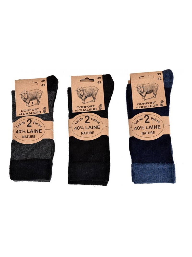 Chaussettes homme avec laine vendues en pack confort et chaleur - pack de 6 Bleu Noir Gris - Kiabi