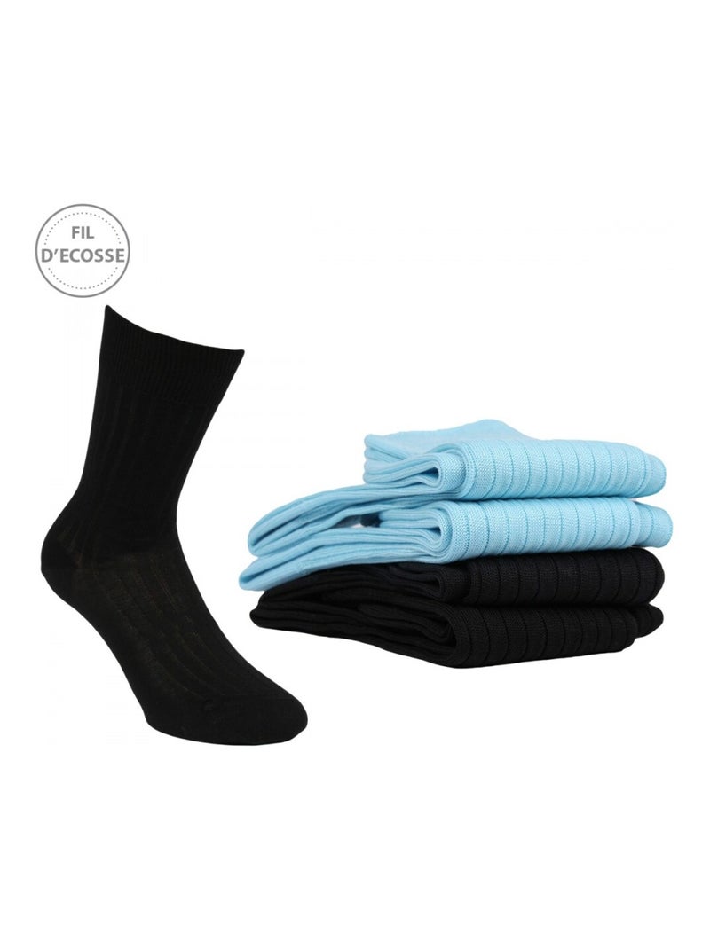 Chaussettes homme lot de 4 fil d'ecosse Noir Bleu ciel - Kiabi