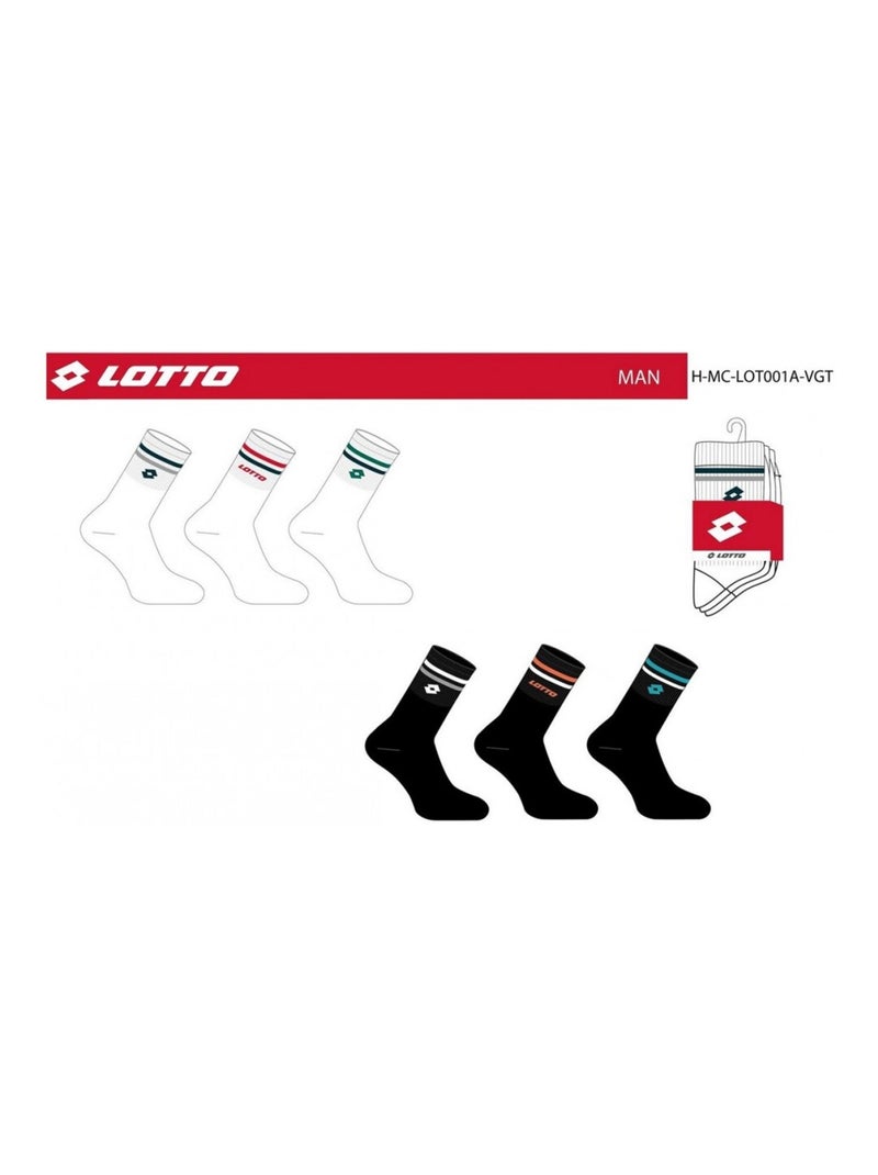 Chaussettes Homme LOTTO - Pack de 6 Blanc Noir - Kiabi