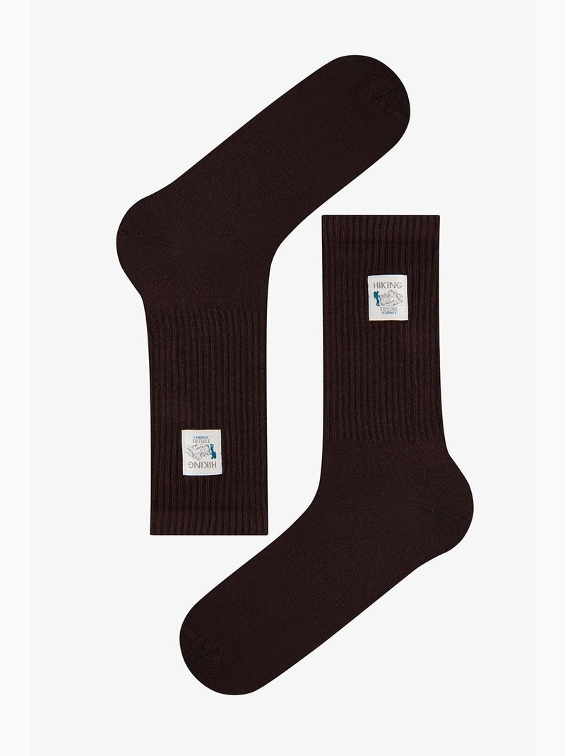 Chaussettes homme mi-mollet à slogan contrasté, paire penti Marron chocolat - Kiabi