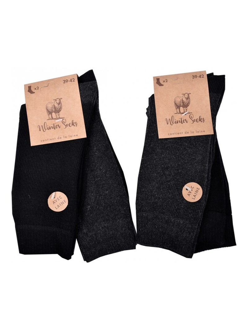 Chaussettes Homme WINTER SOCKS - Pack de 4 Noir Gris anthracite - Kiabi