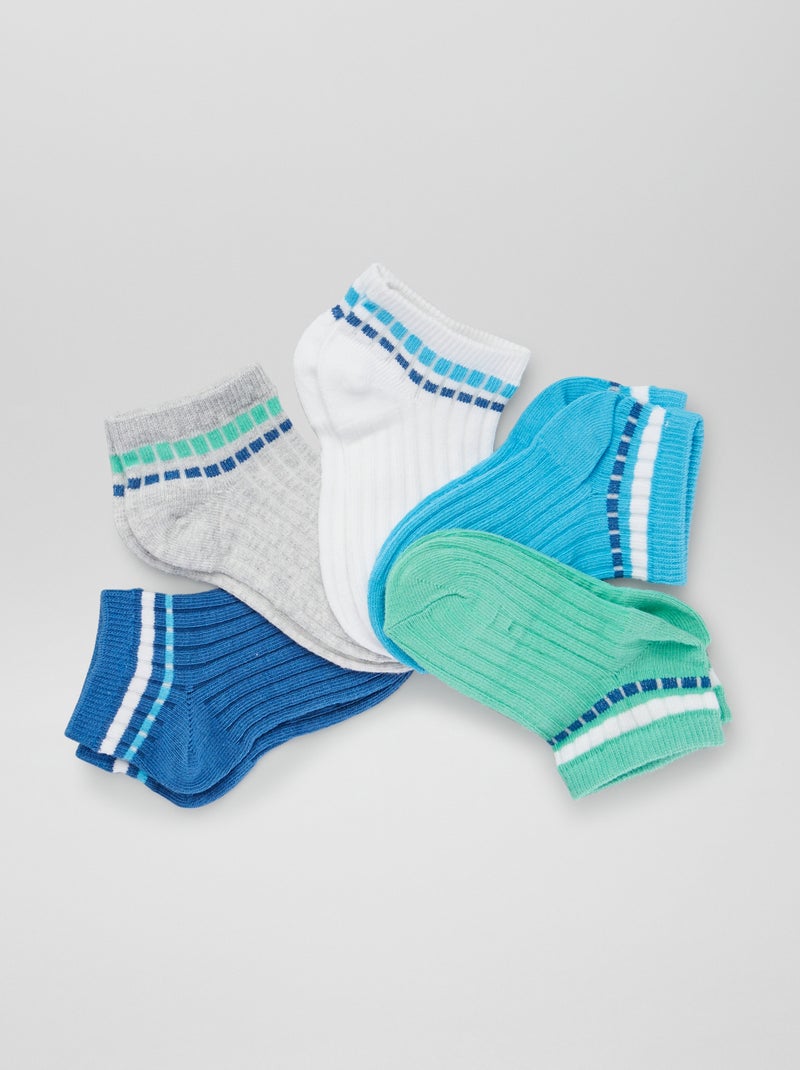 Chaussettes invisibles en maille côtelée - Lot de 5 Bleu/gris/vert - Kiabi