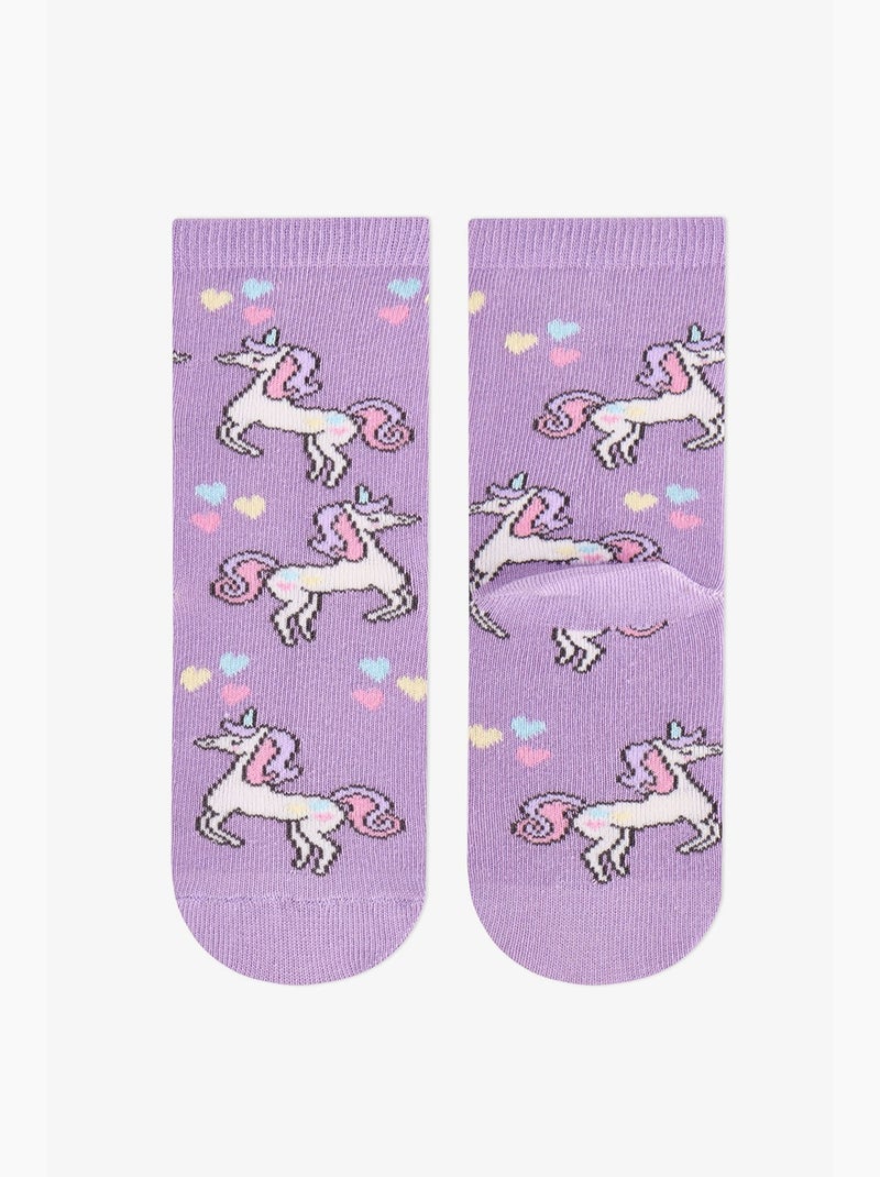 Chaussettes mi-hautes en coton licorne fille, paire penti Violet/Rose - Kiabi