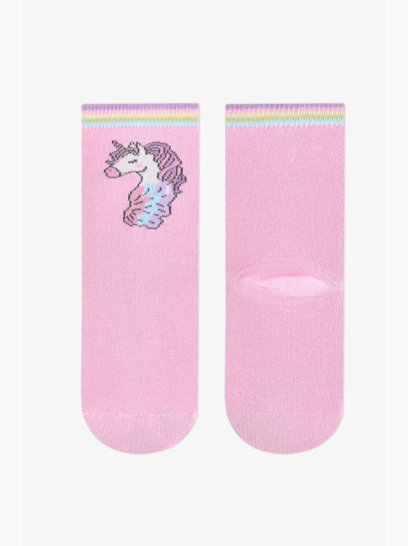 Chaussettes mi-hautes en coton licorne fille, paire penti Violet/Rose - Kiabi