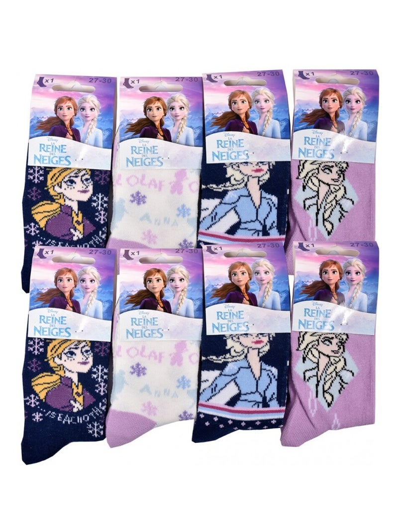 Chaussettes Pack Fille LA REINE DES NEIGES - Pack de 8 Blanc Violet Blanc - Kiabi