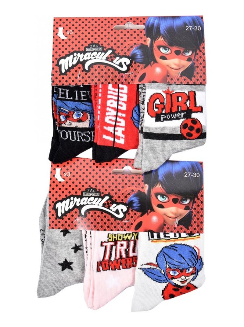 Chaussettes Pack Fille MIRACULOUS - Pack de 6 Noir Blanc Gris Rouge - Kiabi