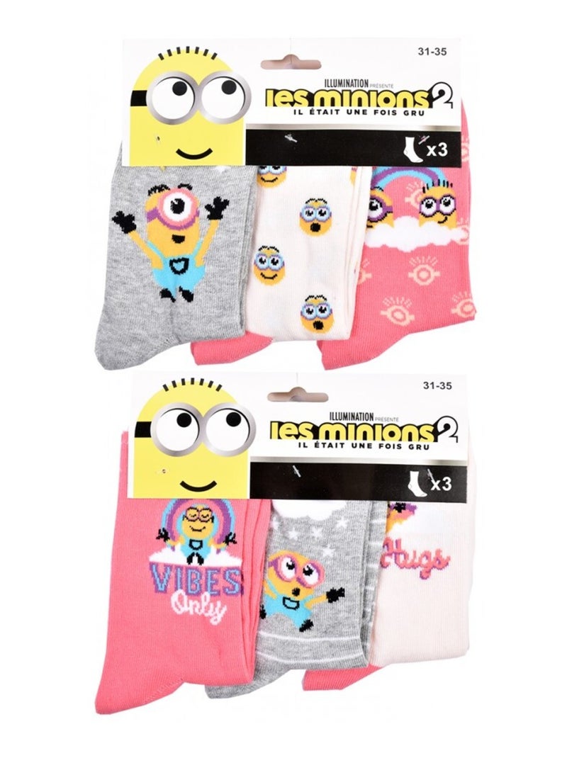 Chaussettes Pack Fille MOI MOCHE ET MECHANT - Pack de 9 Blanc Rose Gris - Kiabi