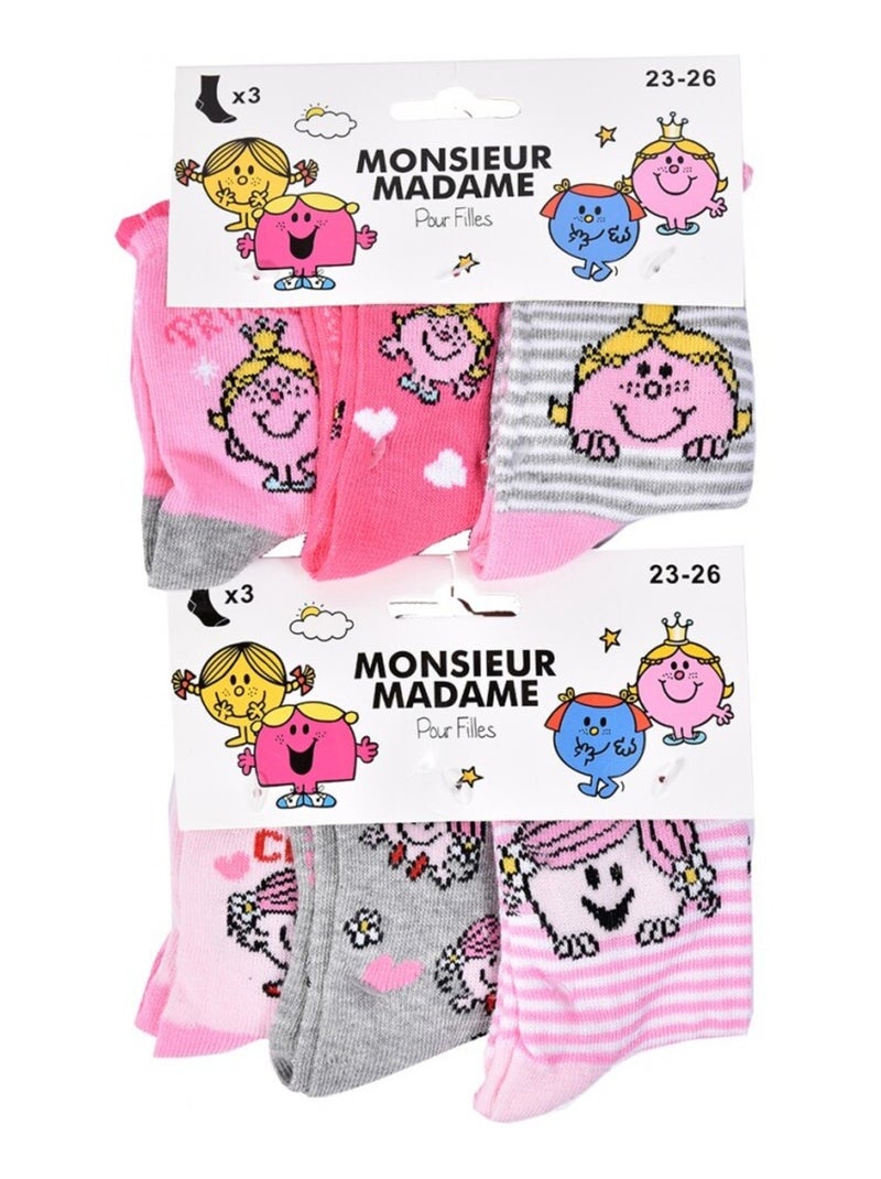 Chaussettes Pack Fille MONSIEUR MADAME - Pack de 9 Gris Rose foncé Gris - Kiabi