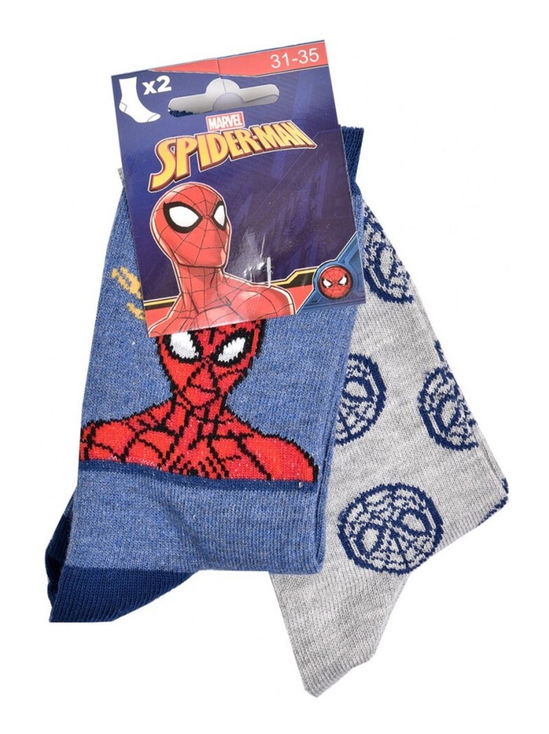 Chaussettes Pack Garçon DISNEY SPIDERMAN - Pack de 2 Gris Bleu - Kiabi
