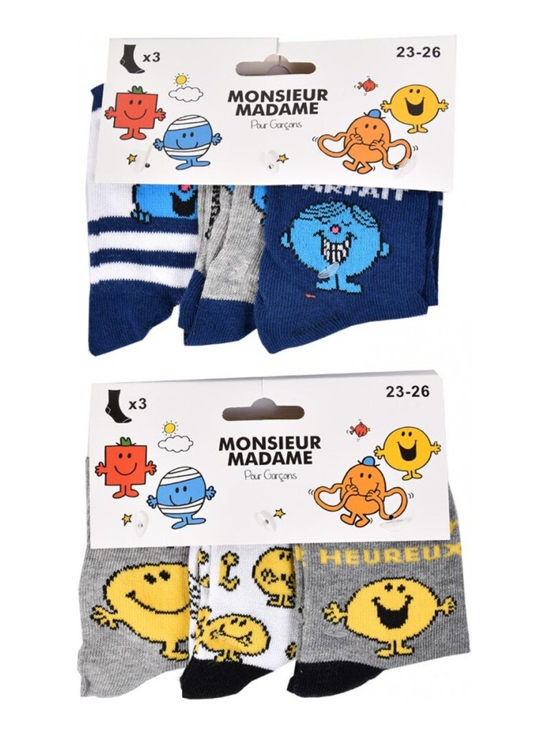 Chaussettes Pack Garçon MONSIEUR MADAME - Pack de 9 Gris Blanc Bleu - Kiabi