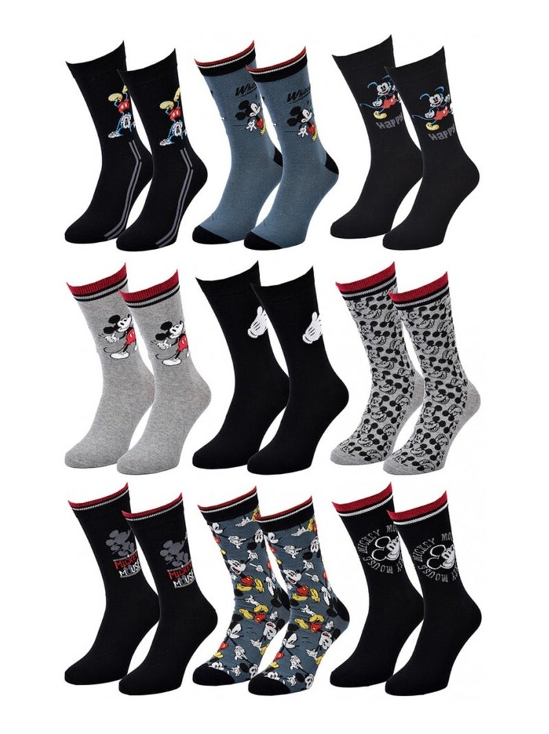 Chaussettes Pack Homme DISNEY MICKEY MOUSE - Pack de 9 Noir Multicolore Bleu - Kiabi