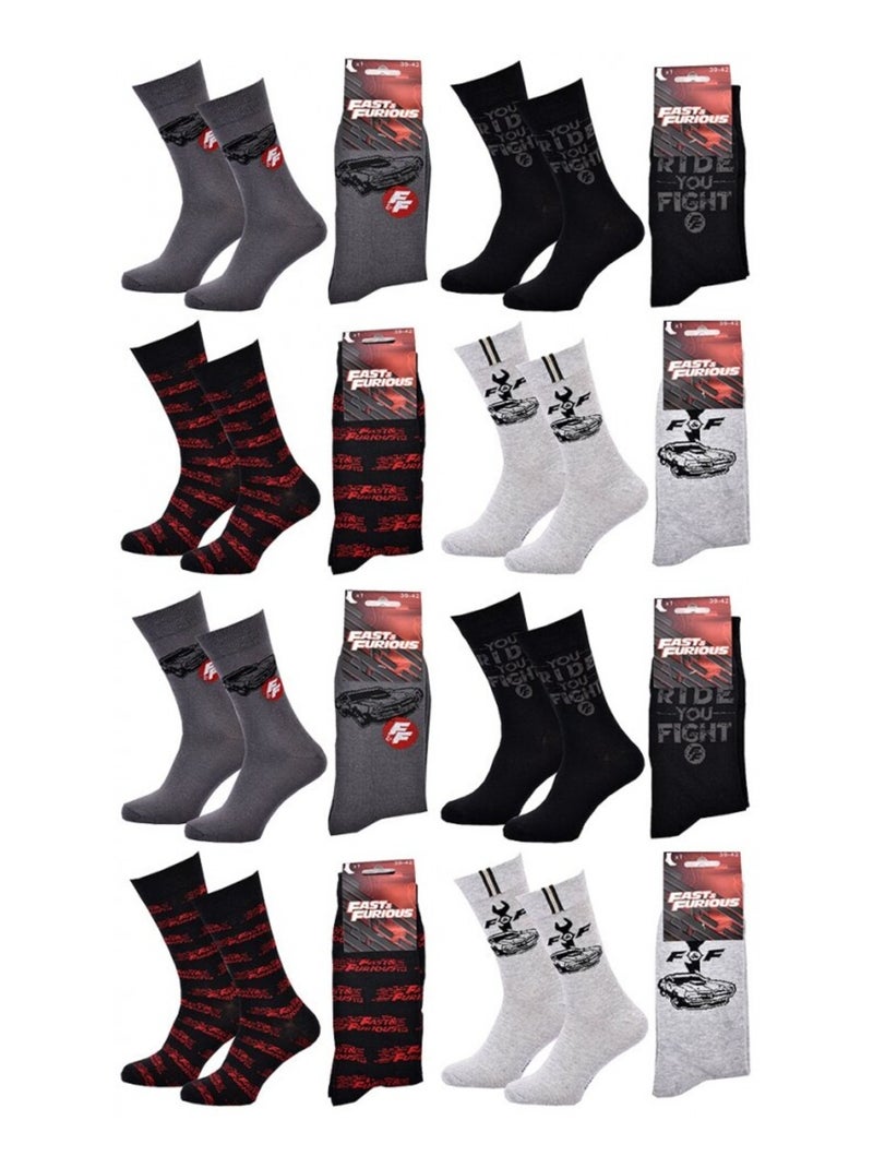 Chaussettes Pack HOMME FAST AND FURIOUS - Pack de 8 Gris Gris anthracite Noir - Kiabi