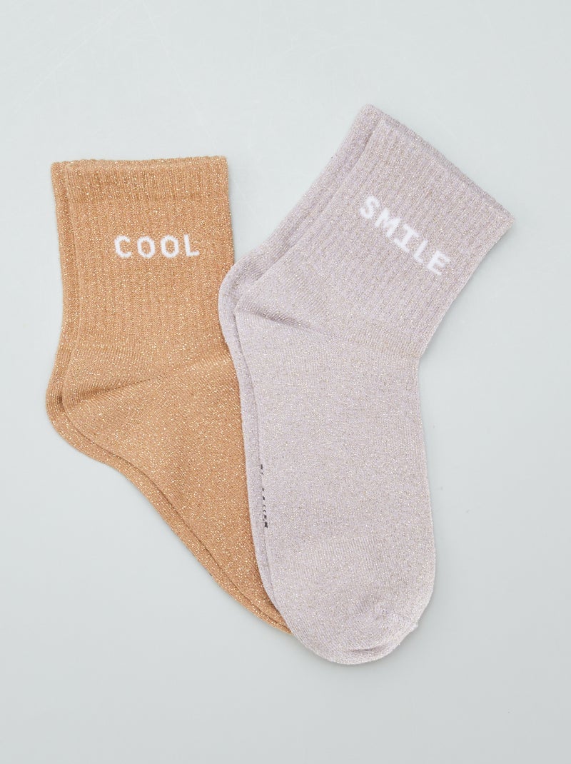 Chaussettes pailletées - Lot de 2 Lilas/doré - Kiabi
