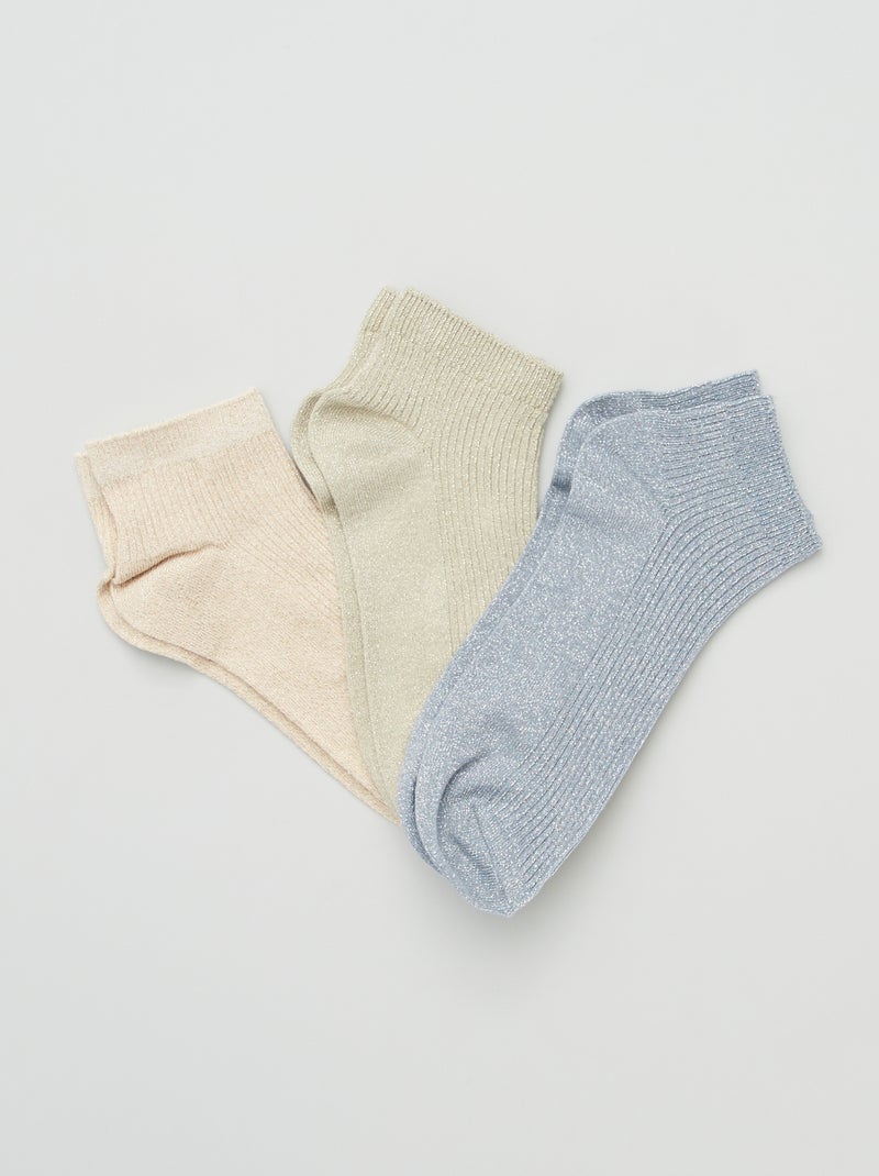 Chaussettes pailletées - Lot de 3 Beige/kaki/gris - Kiabi