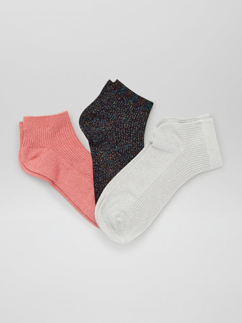 Chaussettes pailletées - Lot de 3 Rose/noir/gris - Kiabi