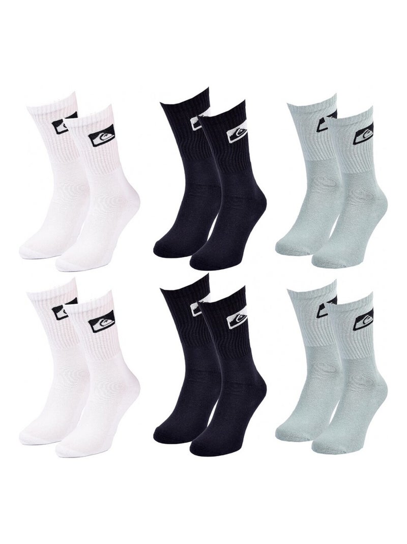 Chaussettes quiksilver cushioned crew - pack de 6 Blanc Noir Bleu - Kiabi