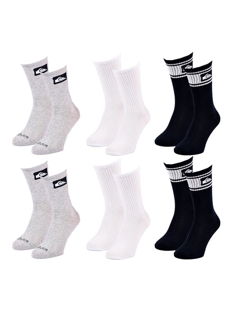 Chaussettes quiksilver regular crew - pack de 6 Gris Blanc Noir - Kiabi
