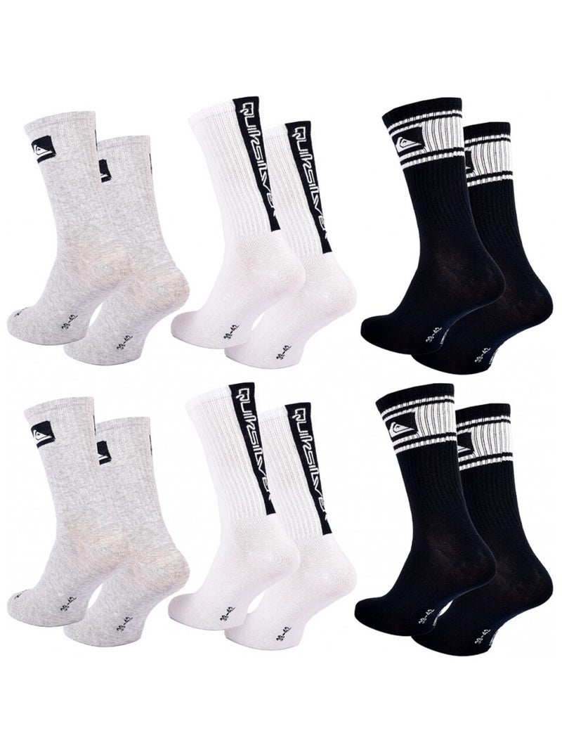 Chaussettes quiksilver regular crew - pack de 6 Gris Blanc Noir - Kiabi