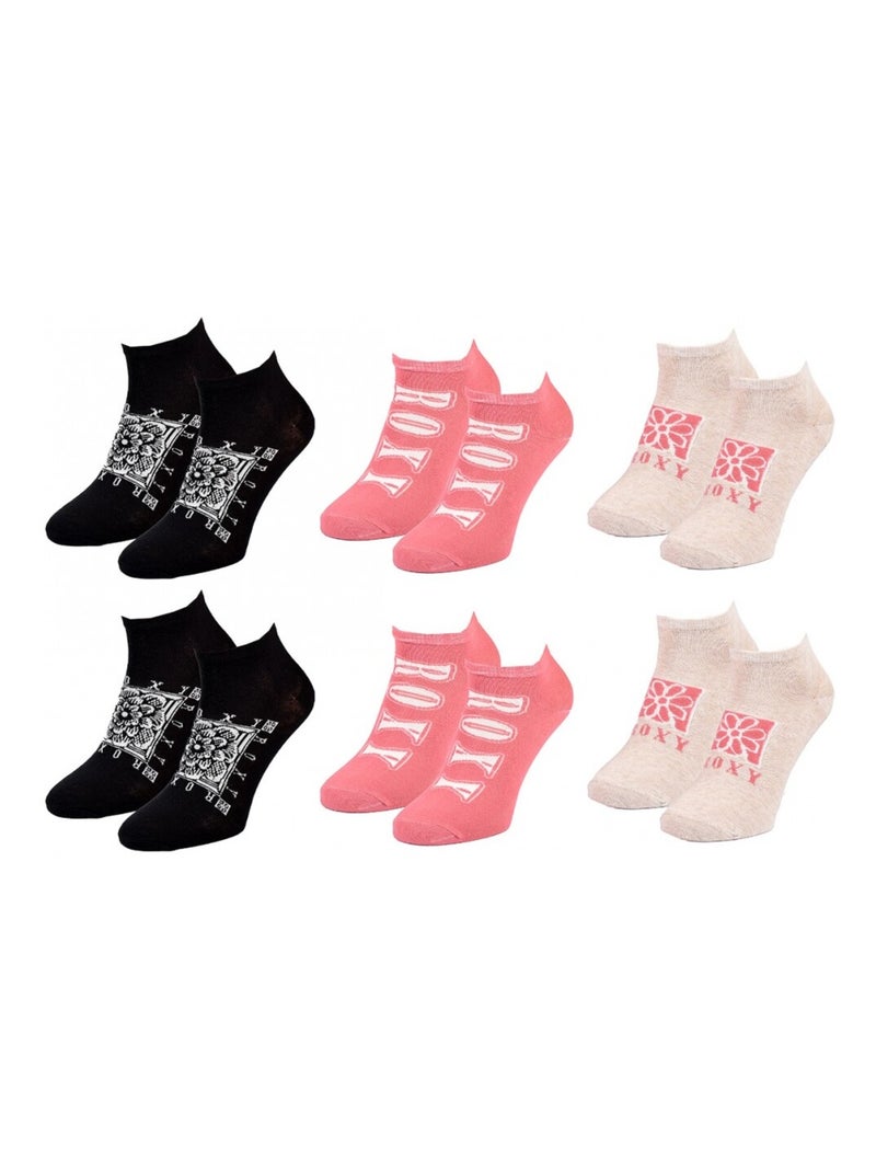 Chaussettes roxy sneaker - pack de 6 Blanc Rose Noir - Kiabi