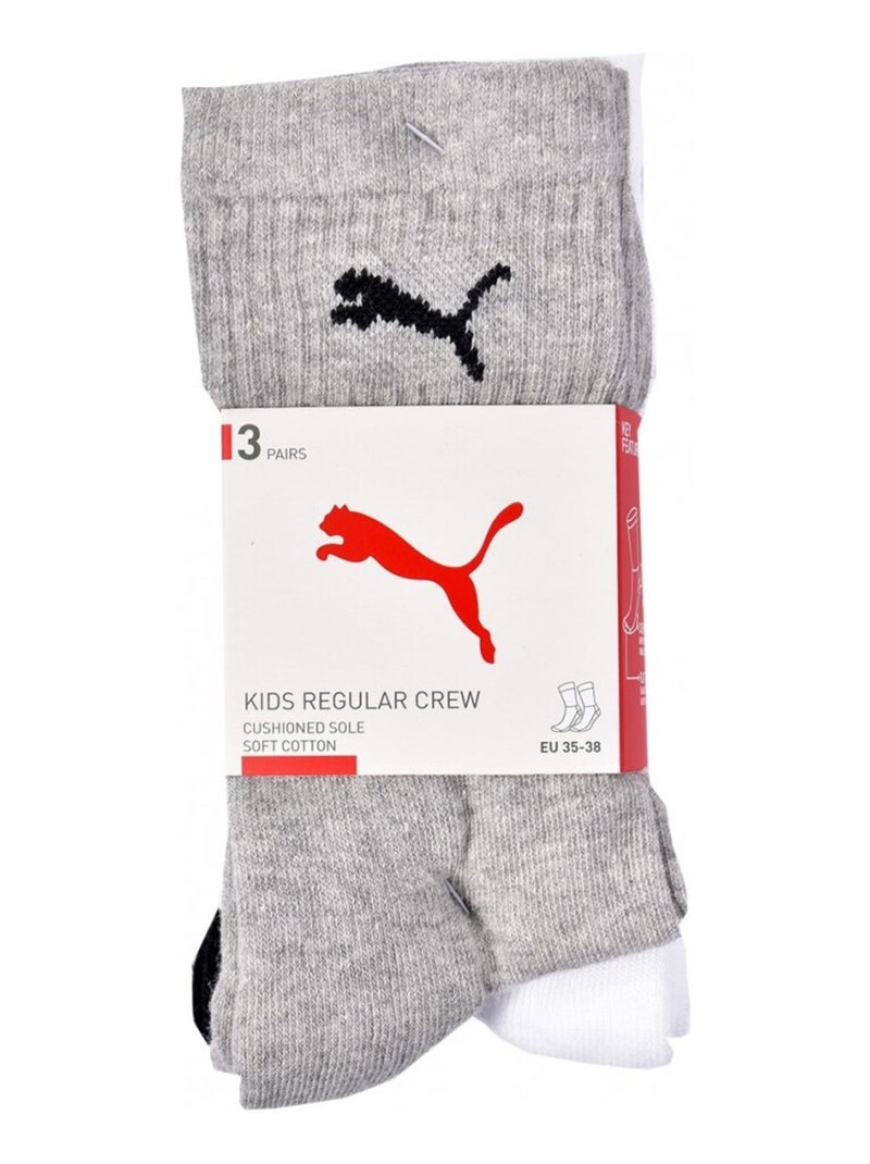 Chaussettes Sport PUMA Tennis CREW JUNIOR - Pack de 3 Blanc Noir Gris - Kiabi