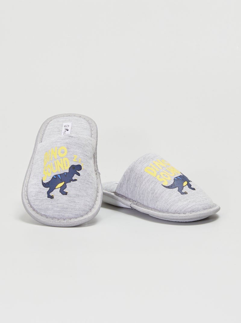Chaussons à imprimés 'Dino Sound' gris - Kiabi