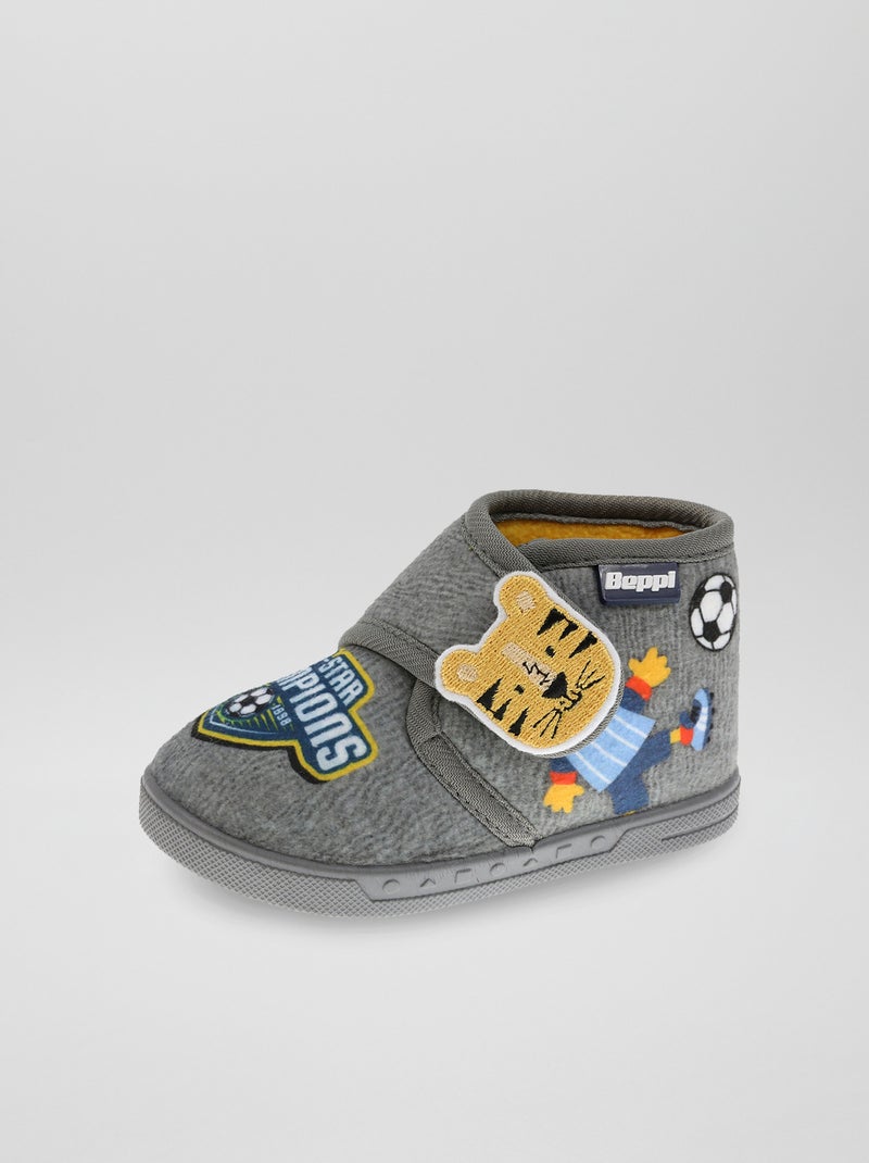 Chaussons à scratchs gris - Kiabi