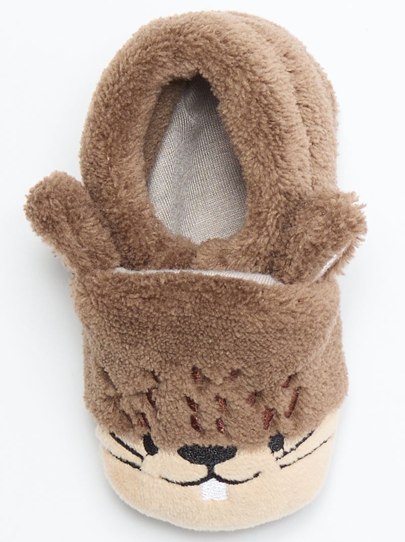 Chaussons animaux chauds Marron - Kiabi