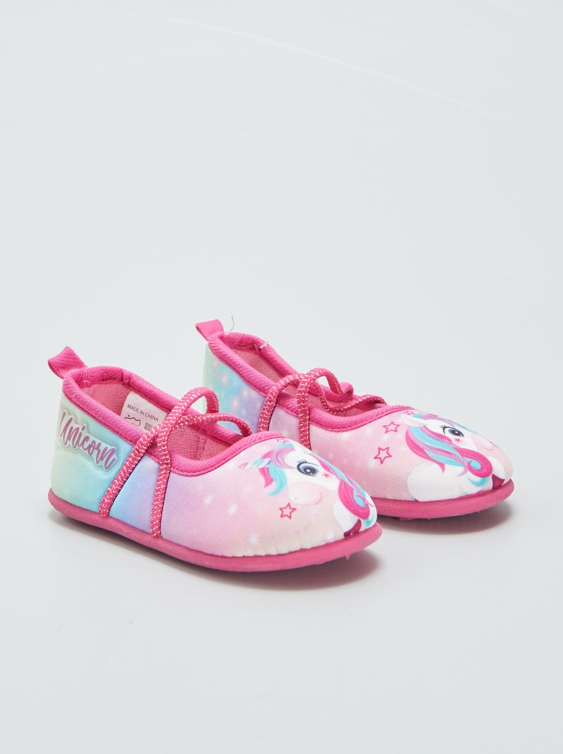 Chaussons ballerines avec imprimé 'licorne' Rose - Kiabi
