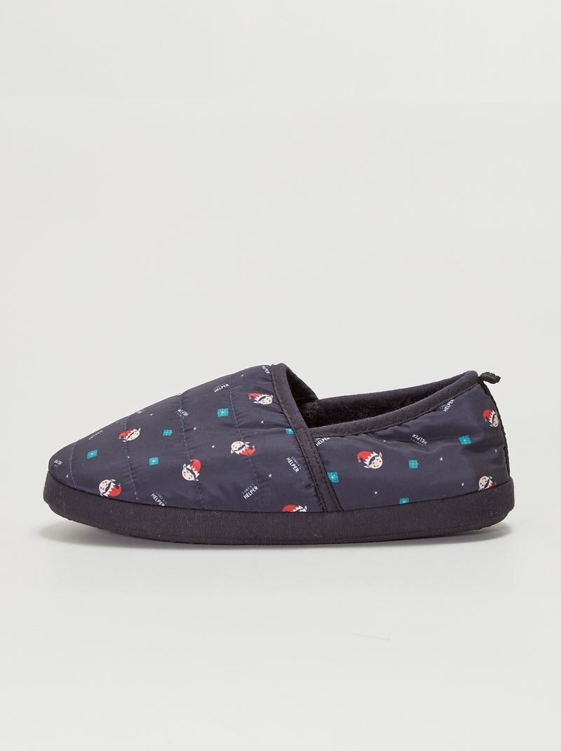 Chaussons ballerines fourrés imprimé Bleu marine - Kiabi