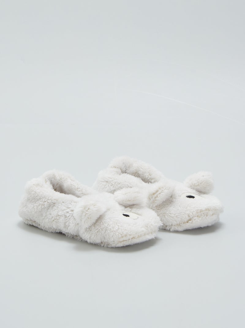 Chaussons ballerines fourrés 'ours' Beige - Kiabi