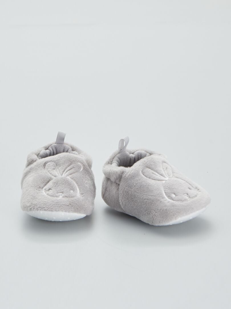 Chaussons bébé brodé - lapin gris - Kiabi