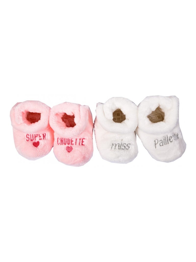 Chaussons bébé Cocooning Fantaisie - Pack de 2 Blanc Rose clair - Kiabi