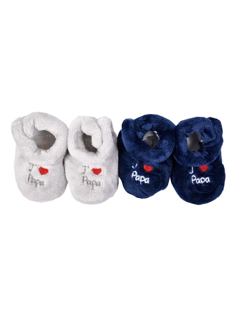 Chaussons bébé Cocooning Fantaisie - Pack de 2 Gris Bleu - Kiabi