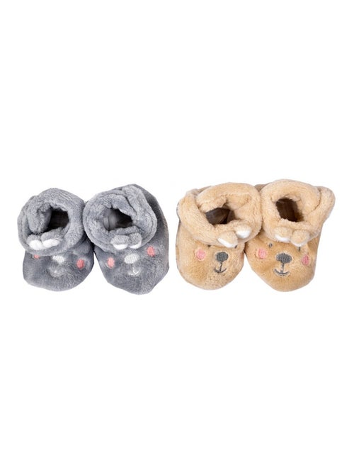 Chaussons bébé Cocooning Fantaisie - Pack de 2 - Kiabi Chaussons bébé Cocooning Fantaisie - Pack de 2 - Kiabi