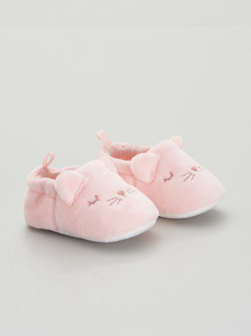 Chaussons bébé en velours Rose - Kiabi