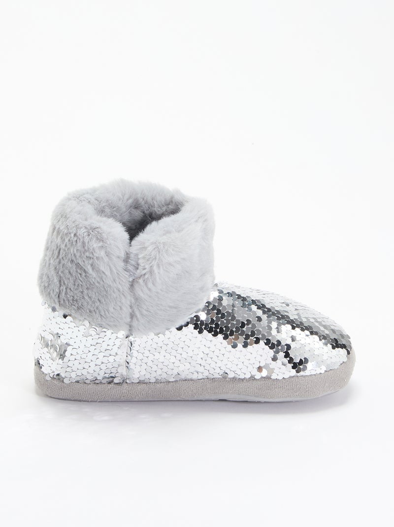 Chaussons boots effet moutonné avec sequins Gris - Kiabi
