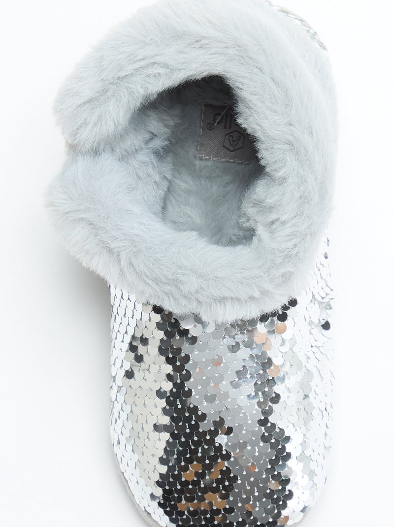 Chaussons boots effet moutonné avec sequins Gris - Kiabi