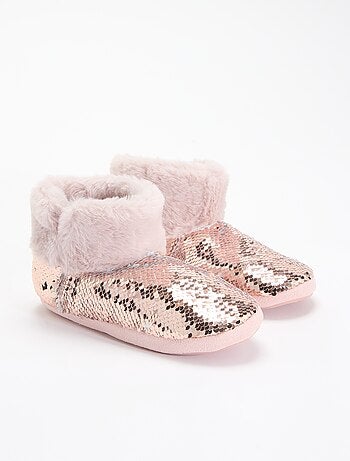 Chaussons boots effet moutonné avec sequins