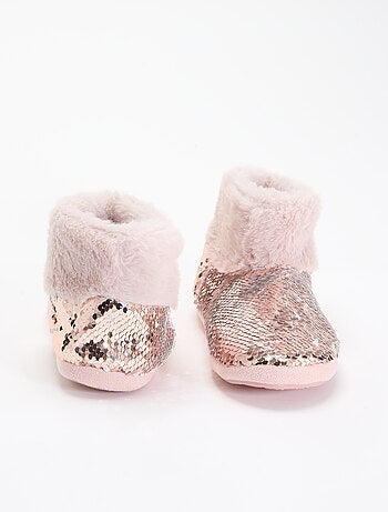 Chaussons boots effet moutonné avec sequins