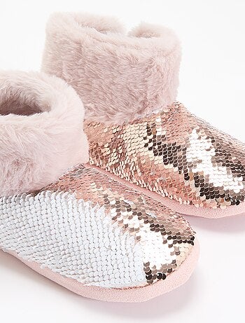 Chaussons boots effet moutonné avec sequins