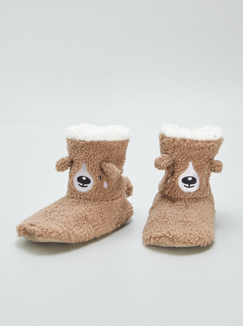 Chaussons boots effet moutonné Marron - Kiabi