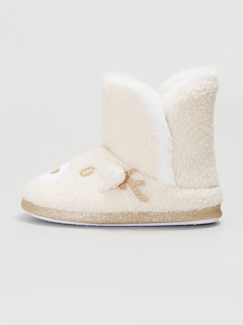 Chaussons boots en maille bouclette Beige - Kiabi