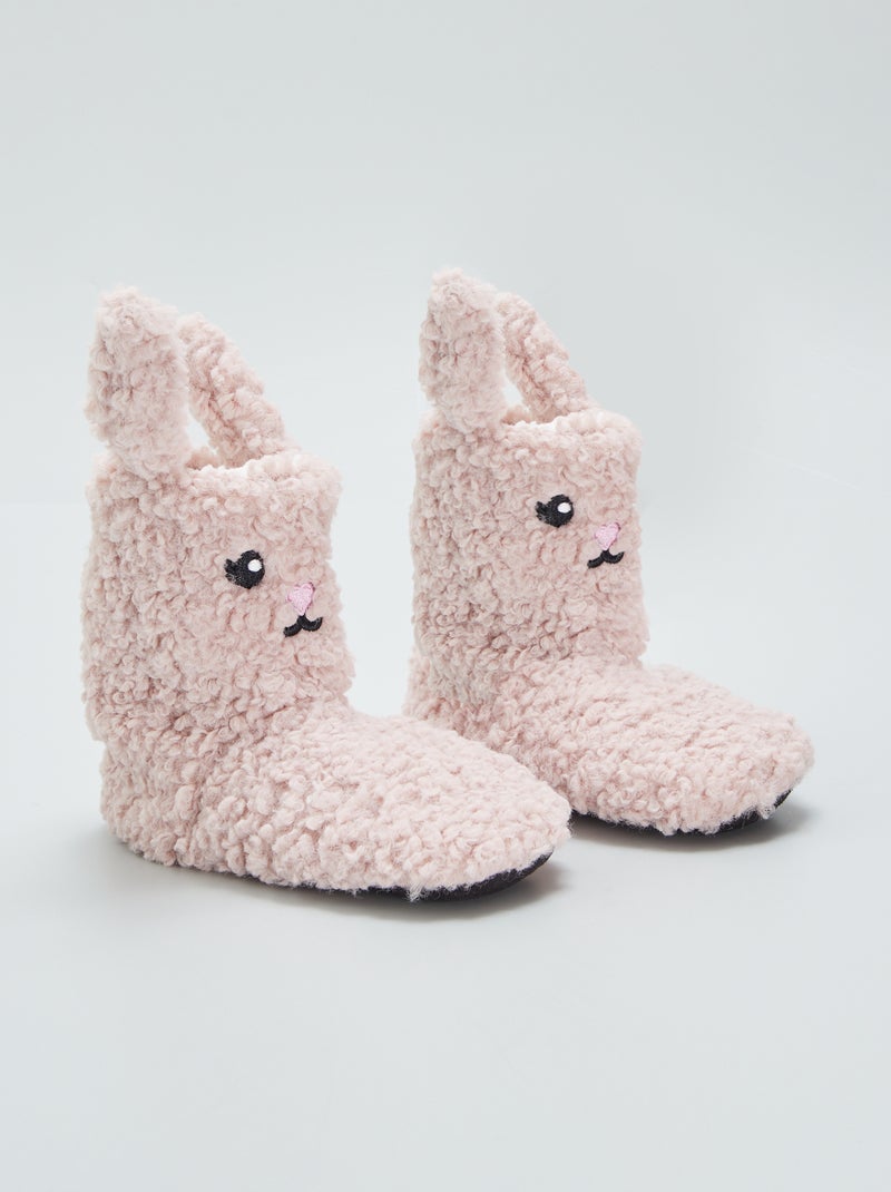 Chaussons boots en maille bouclette Rose - Kiabi