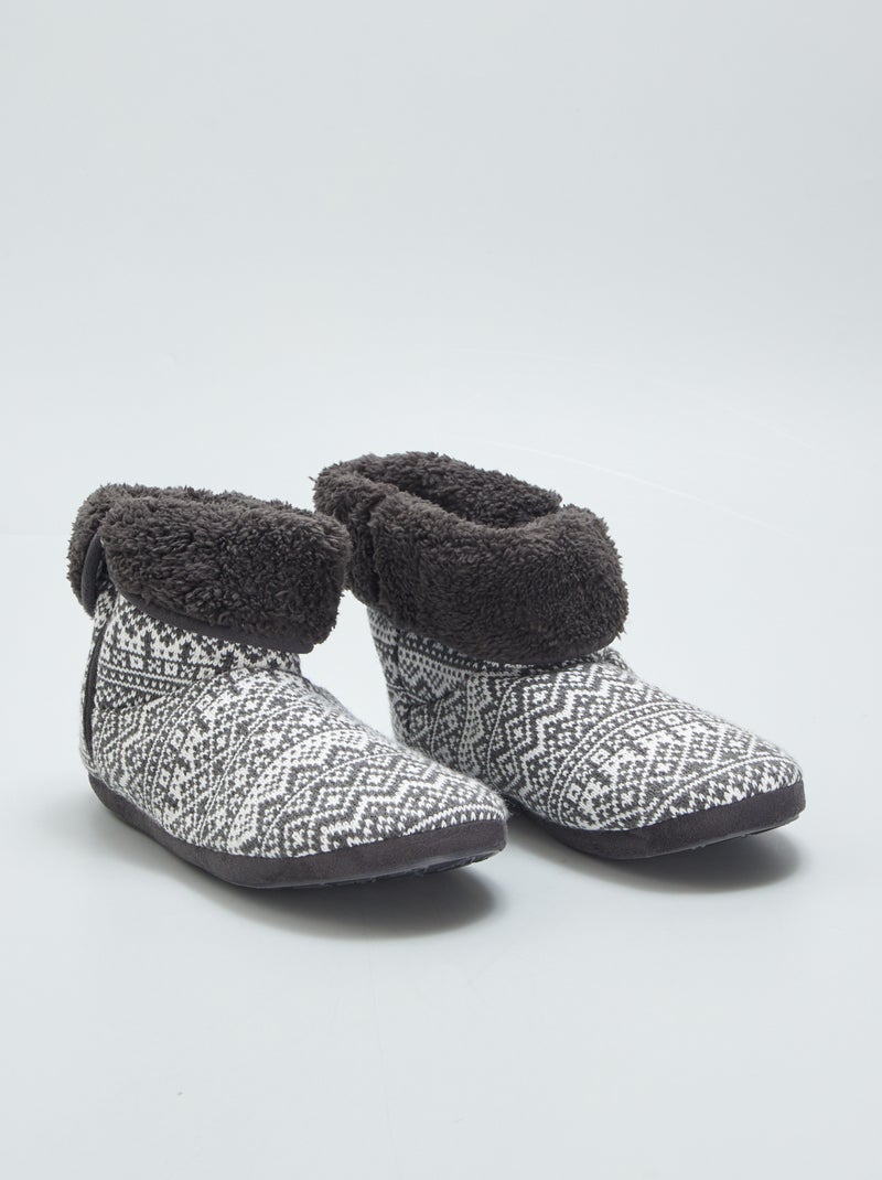 Chaussons boots en maille jacquard Gris - Kiabi