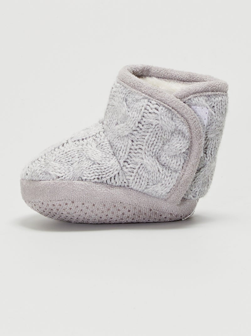 Chaussons boots en tricot gris clair - Kiabi