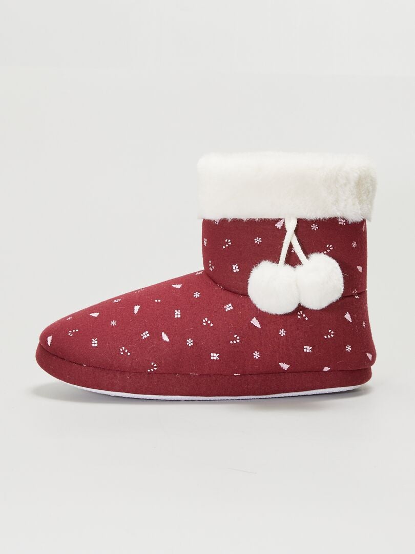 Chaussons boots fourrés de Noël Rouge bordeaux - Kiabi