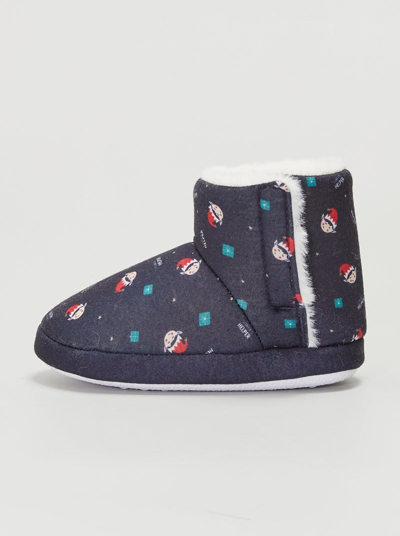 Chaussons boots fourrés 'Noël' Bleu marine - Kiabi