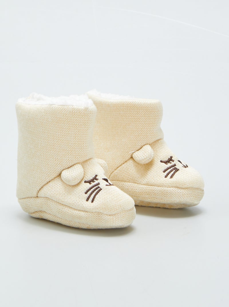 Chaussons boots fourrés 'ours' Beige - Kiabi