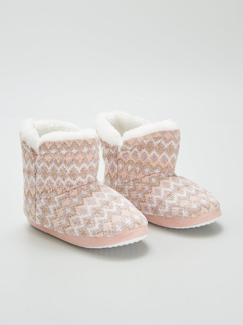 Chaussons boots jacquard fourrées Rose - Kiabi